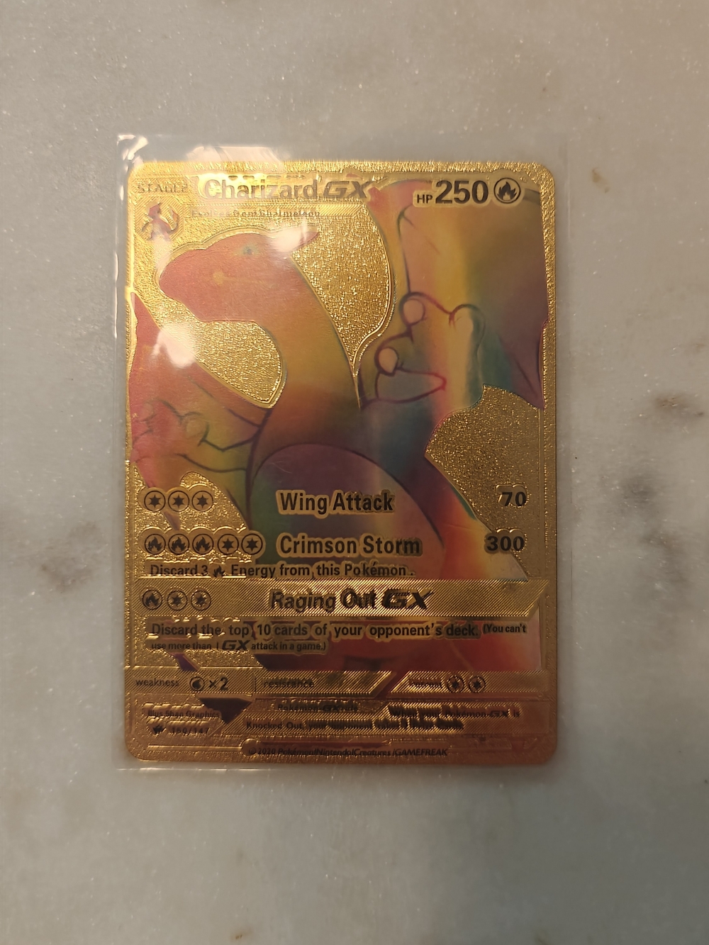 Pokemon Charizard GX Gold Rainbow Holo Trading Card